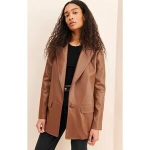 Hutch Anthropologie Faux Vegan Leather Oversized Brown Blazer Jacket 1X Plus
